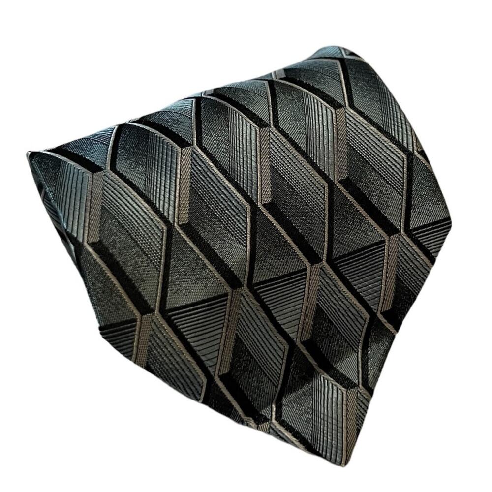 Pierre Cardin Silk Tie 3D Geometric Cubist Pattern Grey Black Blue Designer